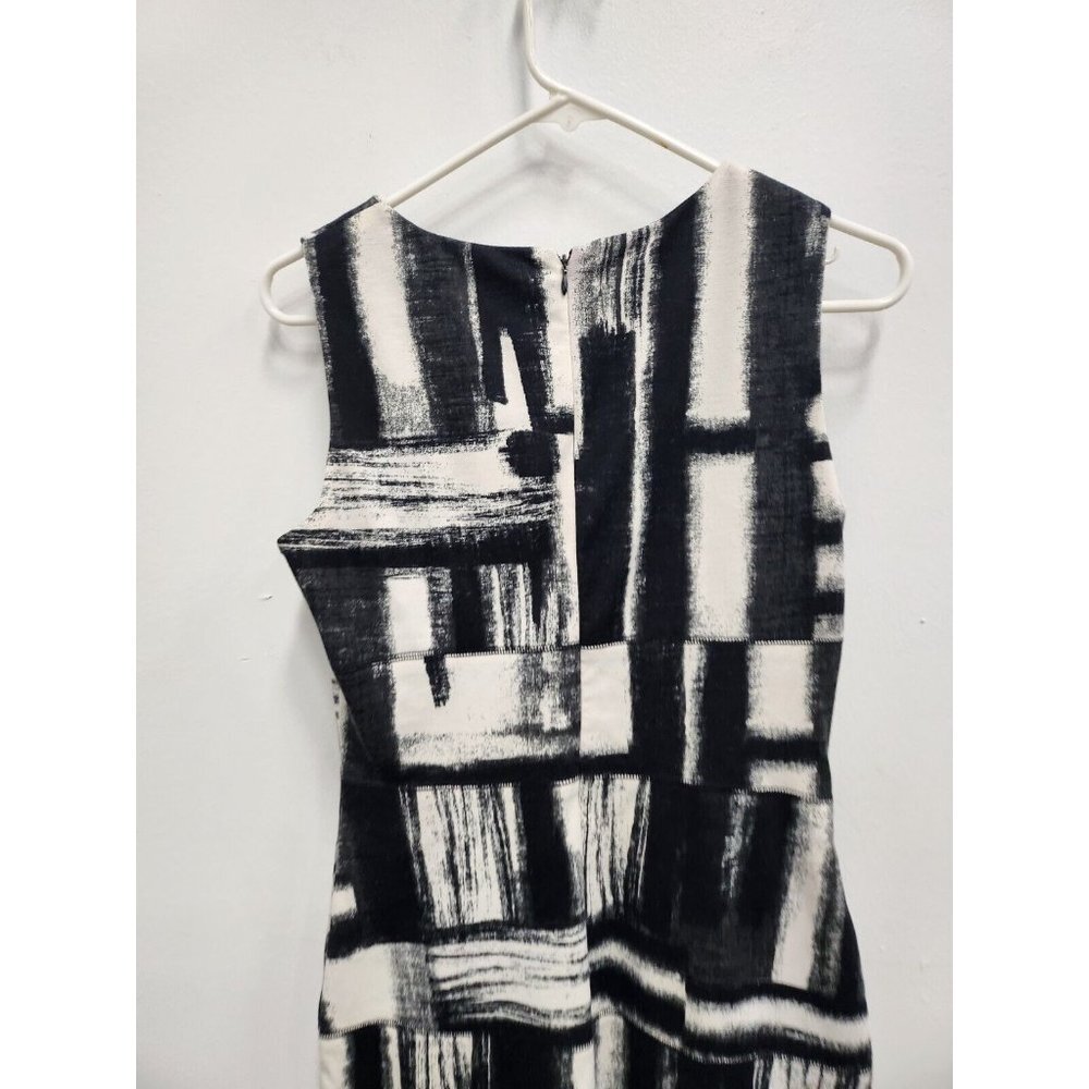 Calvin Klein Womens Pencil Dress 4 Black White Abstract Ponte Bodycon Sleeveless - Picture 6 of 6